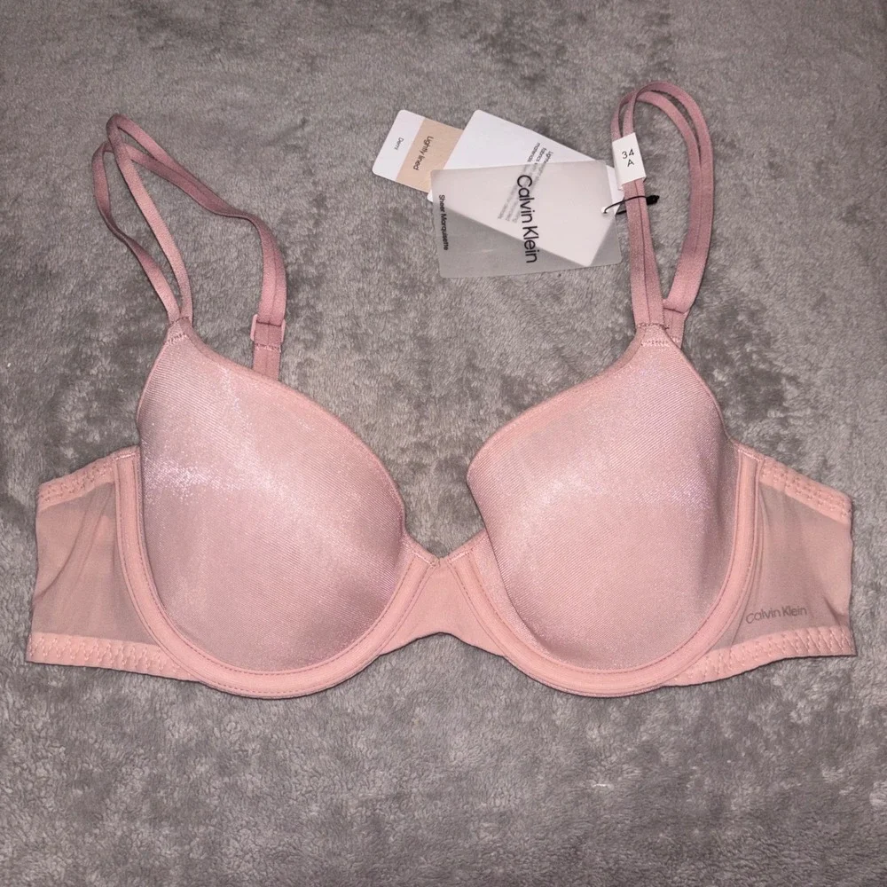 Calvin Klein Sheer Marquette Demi Bra Pink Shimmer Lightly Lined 34A QF6088-630